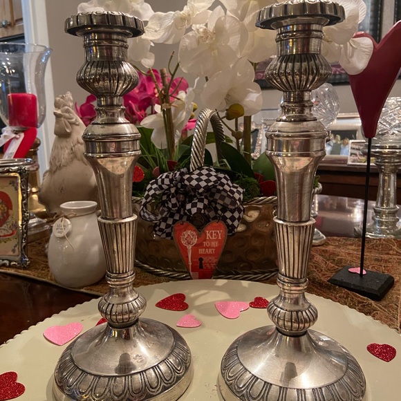 Decorative Crafts Inc. 12” Pewter Candle Stick Pair - Picture 1 of 13